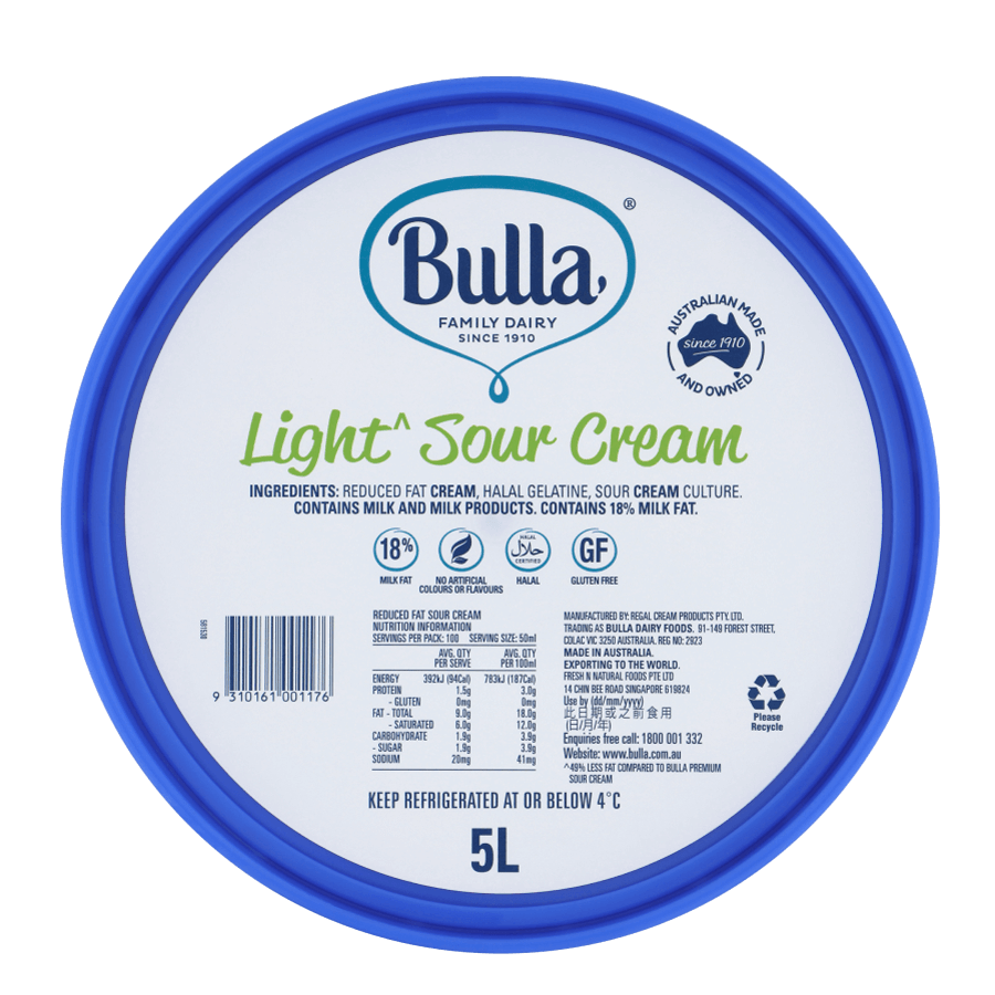 Bulla Light^ Sour Cream 5L Bulla Foodservice