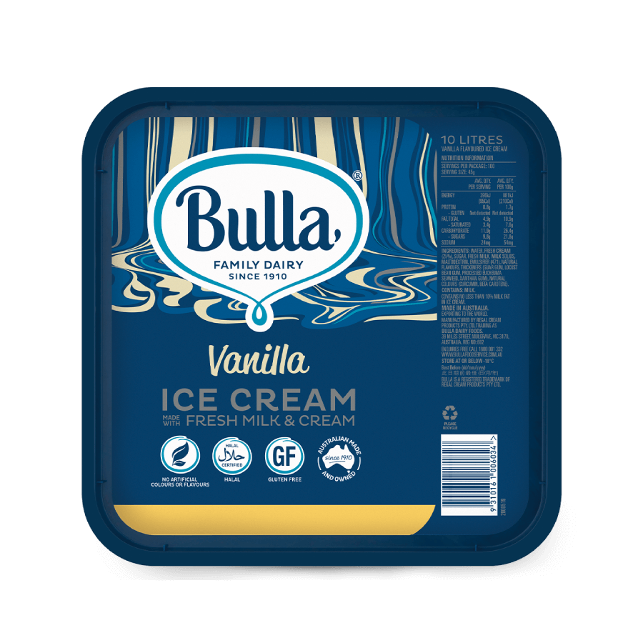 Bulla Ice Cream Vanilla 10L Bulla Foodservice