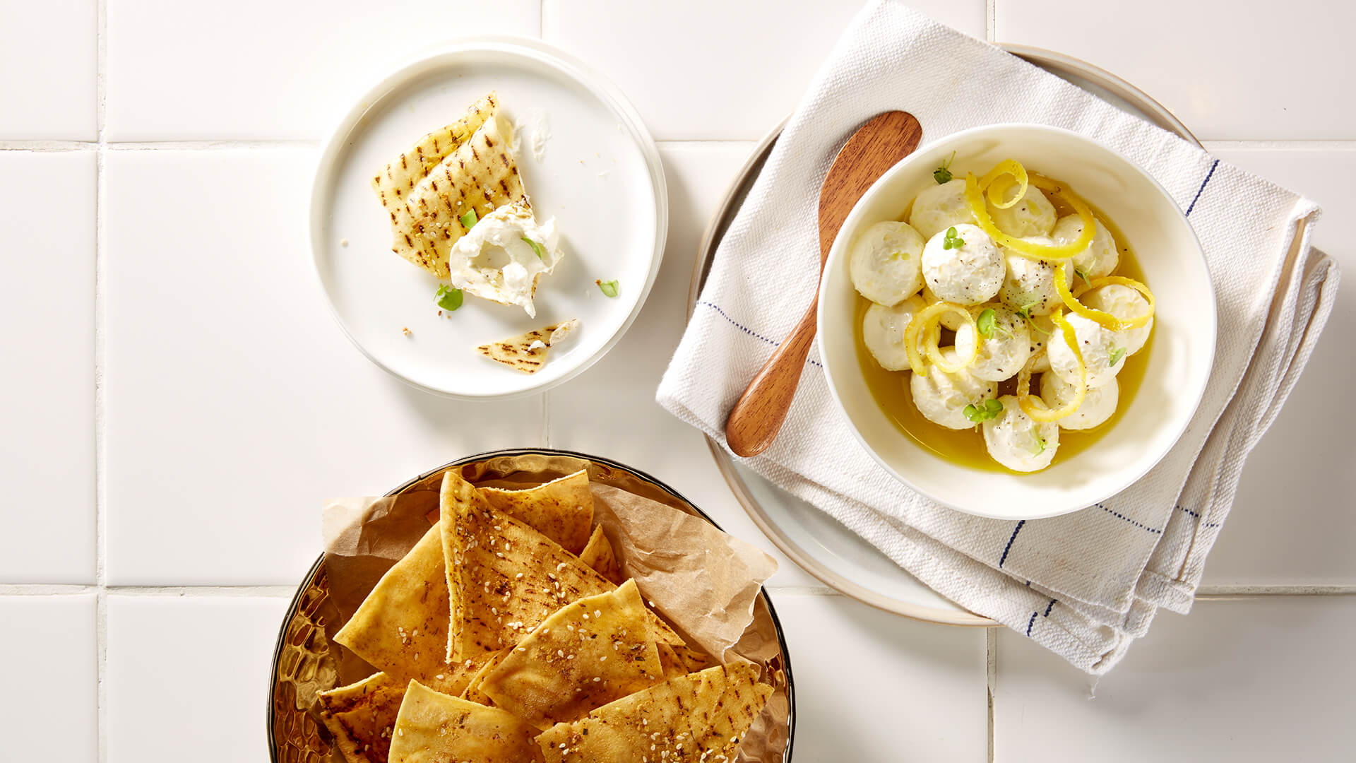 Lemon & garlic labneh with pita chips Bulla Foodservice