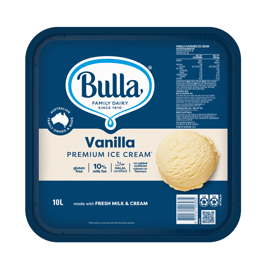 Bulla Ice Cream Vanilla 10L Bulla Foodservice