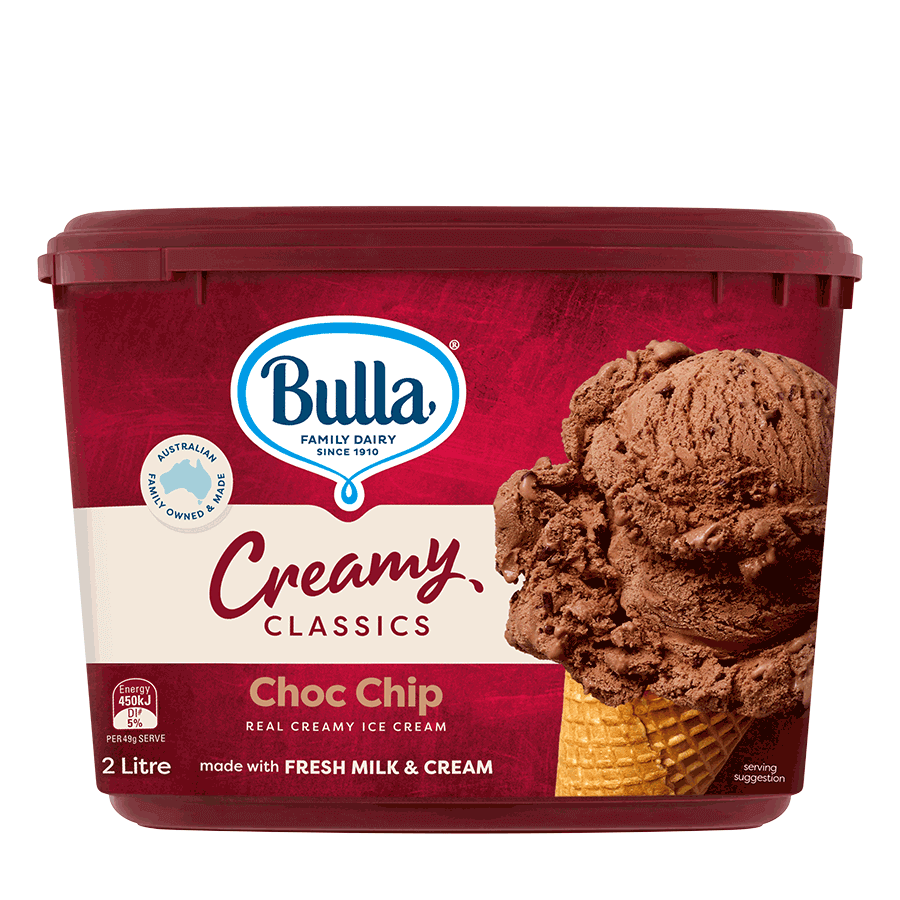 Bulla Creamy Classics Ice Cream Choc Chip 2L Bulla Foodservice