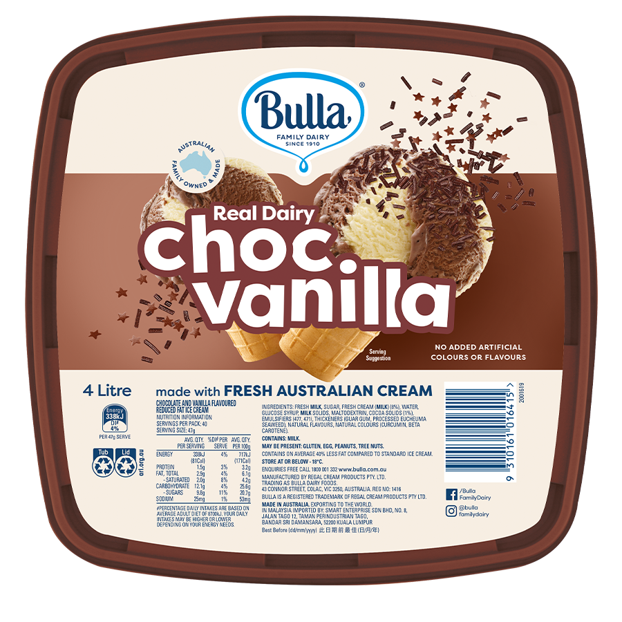 Bulla Real Dairy Choc Vanilla 4L